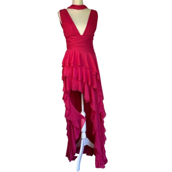 Alice + Olivia Holly Ruffle Maxi Dress With Scarf in Raspberry 2 New Womens Gown - Picture 5 of 16
